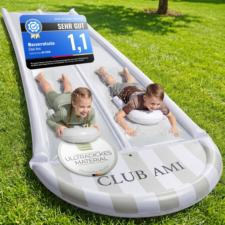 Wasserrutsche Garten für Kinder | reissfestes Premium-PVC-Material | inkl. 2 Bodyboards | Doppel-Bah