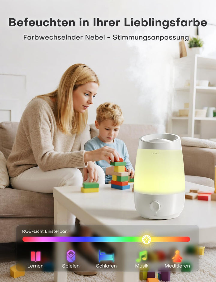 AROEVE Luftbefeuchter Schlafzimmer, 2,5L Luftbefeuchter Kinderzimme, 250 ml/h, 25H Ätherisches Öl Di