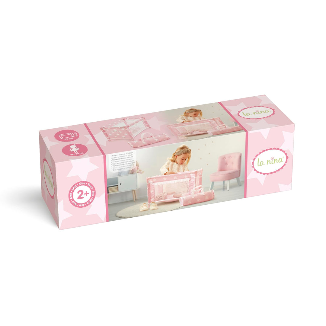La Nina 60408 Carlota (53 x 32 x 32 cm) Stars Puppen, Reisebett, Mehrfarbig, 53x32x32
