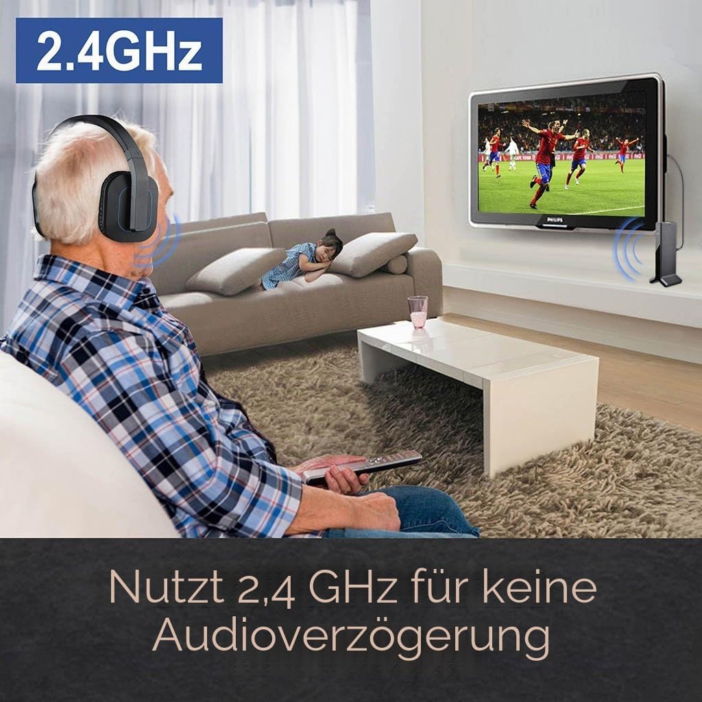Avantree HT280 Funkkopfhörer Kabellose Kopfhörer zum Fernsehen TV mit 2,4G RF Transmitter Ladedock,