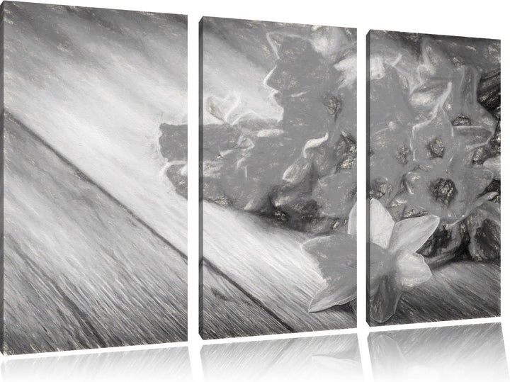 Pixxprint Bündel gelber Narzissen Kunst / 3-Teilig/Gesamtmass 120cm Leinwandbild bespannt auf Holzra