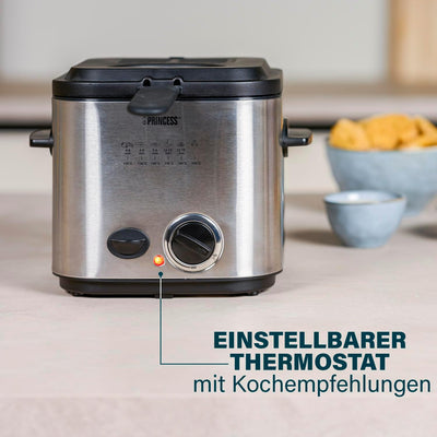 Princess 182611 Mini-Fritteuse mit Fondue – schnelle Erwärmung – Geruchsfilter – 1,2 Liter Inhalt, M