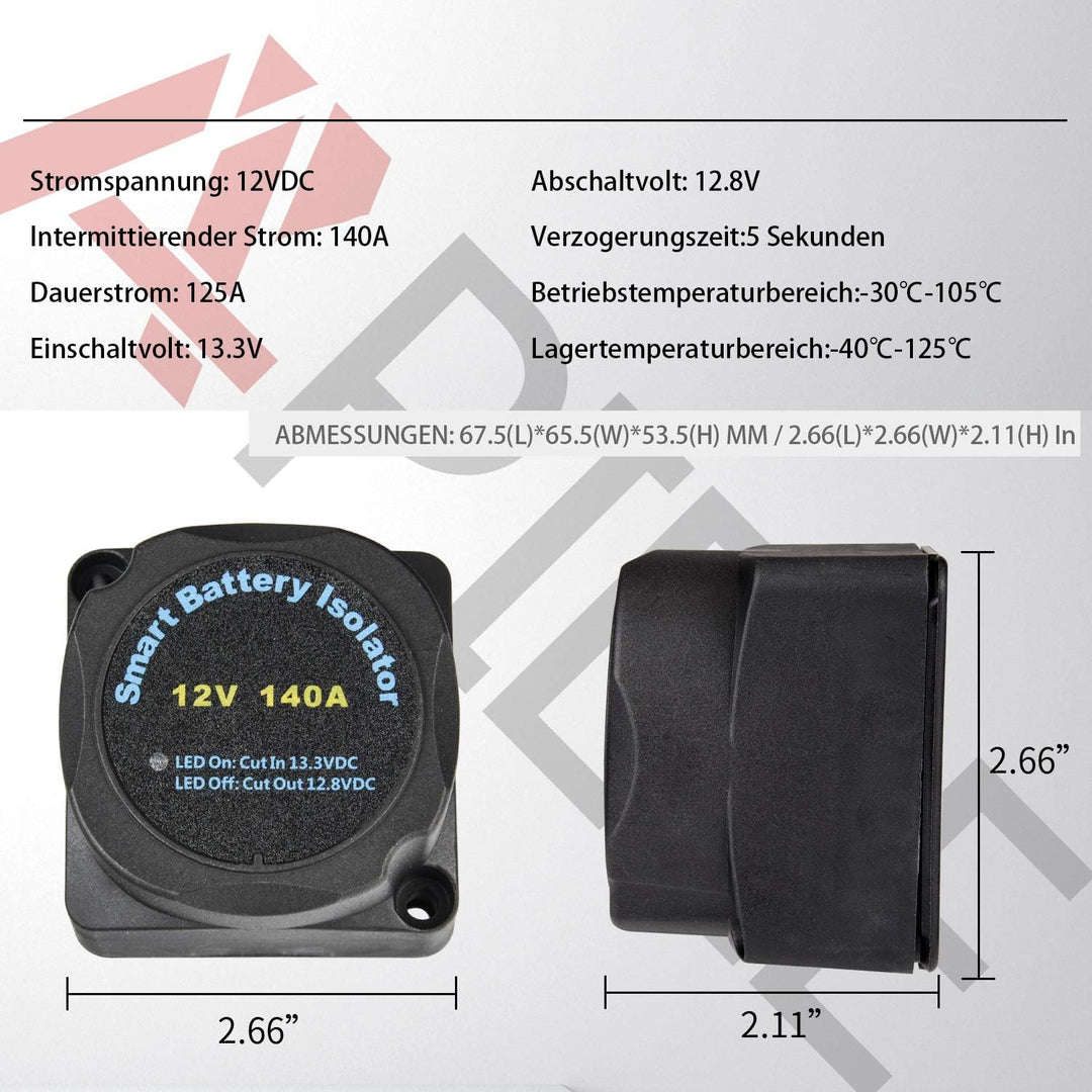 APIELE Doppelbatterie-Isolator-Kit 12 V 140 Ampere Spannungsempfindliches Relais VSR Automatisches L