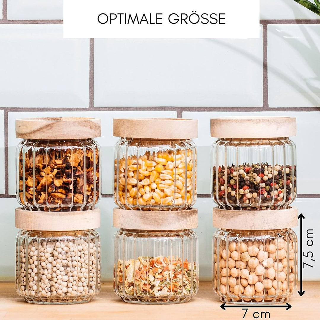 Econovo® Gewürzgläser geriffelt (150ml | 6-tlg.), stapelbar und luftdicht, Gewürzgläser Set mit Deck