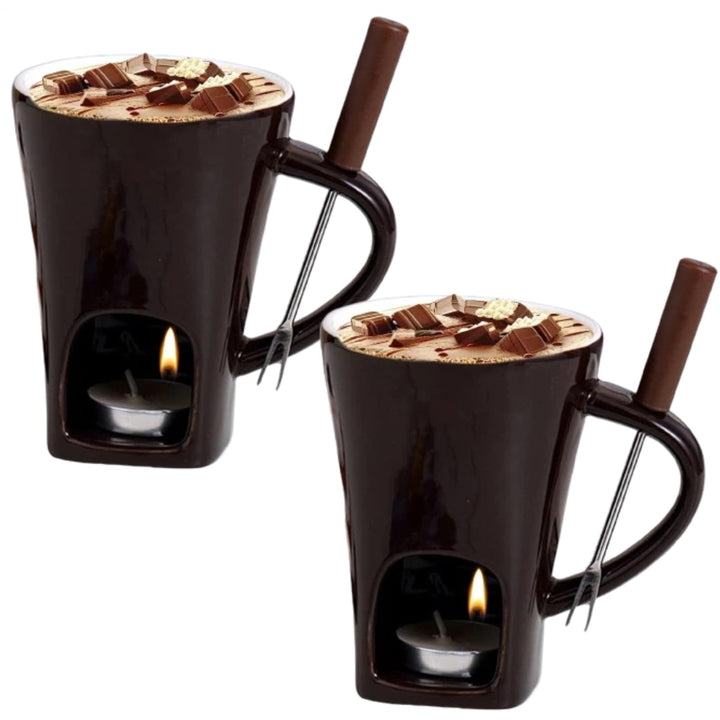 Generisch 2PCS Schokofondue Tasse Inklusive Gabeln Und Kerzen, 400Ml*2 Keramik Käsefondue Set, Schok