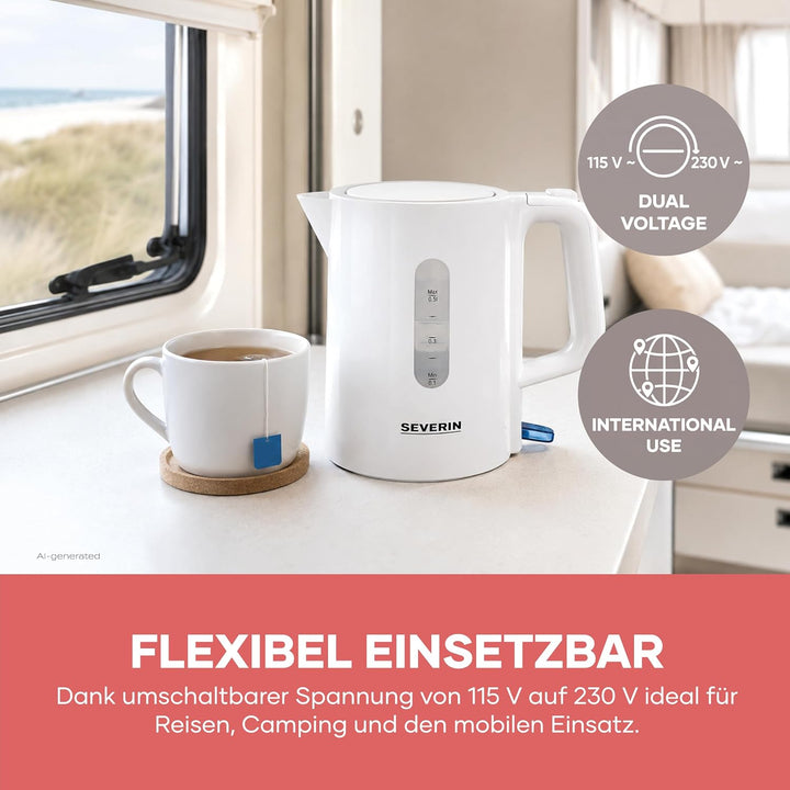 SEVERIN Reise-Wasserkocher-Set, Reisewasserkocher für 0,5 l mit umschaltbarer Spannung (115/230 V),