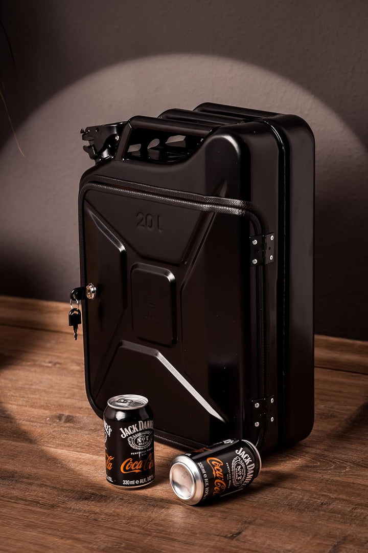 20L Kanister Bar inkl. 3 Whisky Gläser- Jerrycan 4 Herausnehmbaren Fächern schwarzer Metall Mobile B