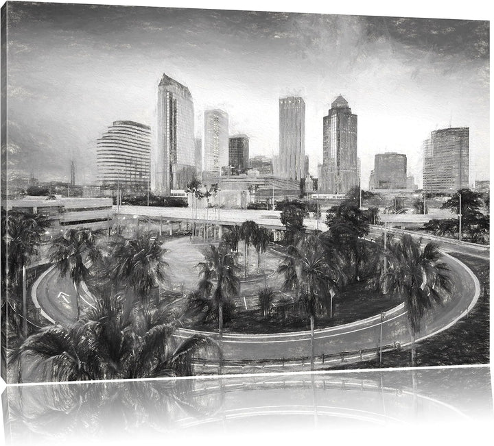 Pixxprint Skyline in den USA Kunst als Leinwandbild/Grösse: 100x70 / Wandbild/Kunstdruck/fertig besp