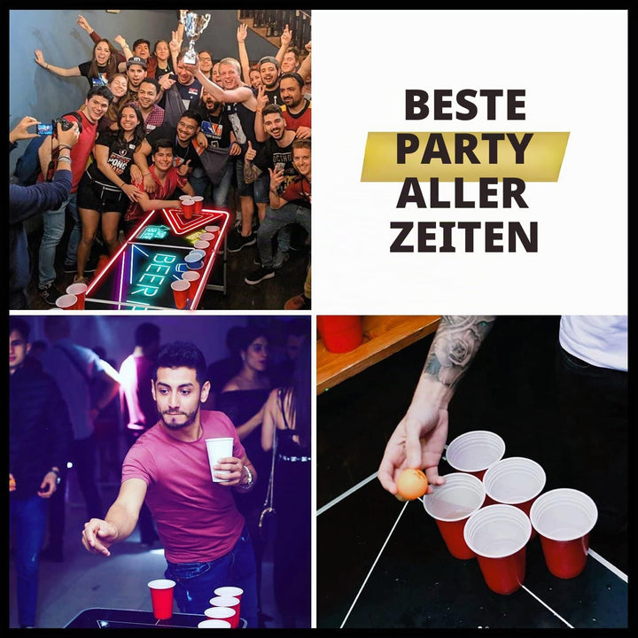 Offizieller Spotlightholes Beer Pong Tisch mit Löchern Set | 1 Glow Beer Pong Tisch + 2 Regale + 22