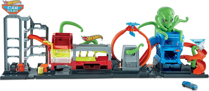 Hot Wheels HBY96 - City Color Reveal Ultimative Auto-Waschanlage Spielset mit Wassertanks und 1 Farb