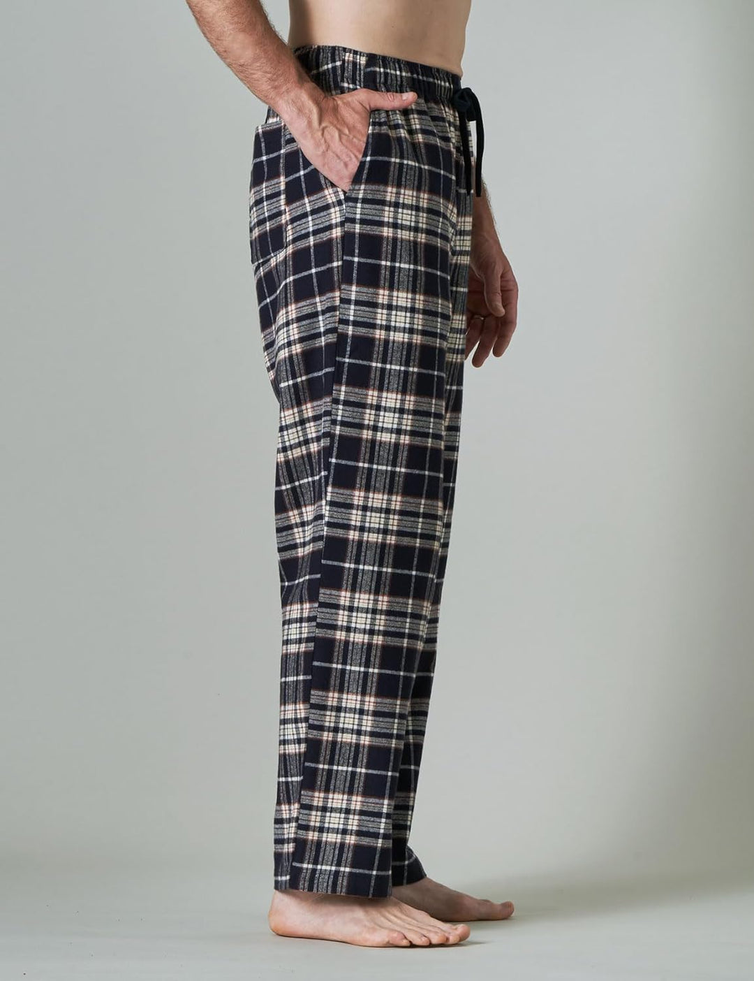 LAPASA Herren Schlafanzughose karierte Pyjamahose, Long Relaxhose Loungehose Freizeithose (M38 Baumw