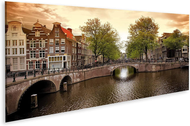 islandburner Bild auf Leinwand Amsterdam Grachten Bilder Wandbilder Poster Leinwand 120x40cm - Panor