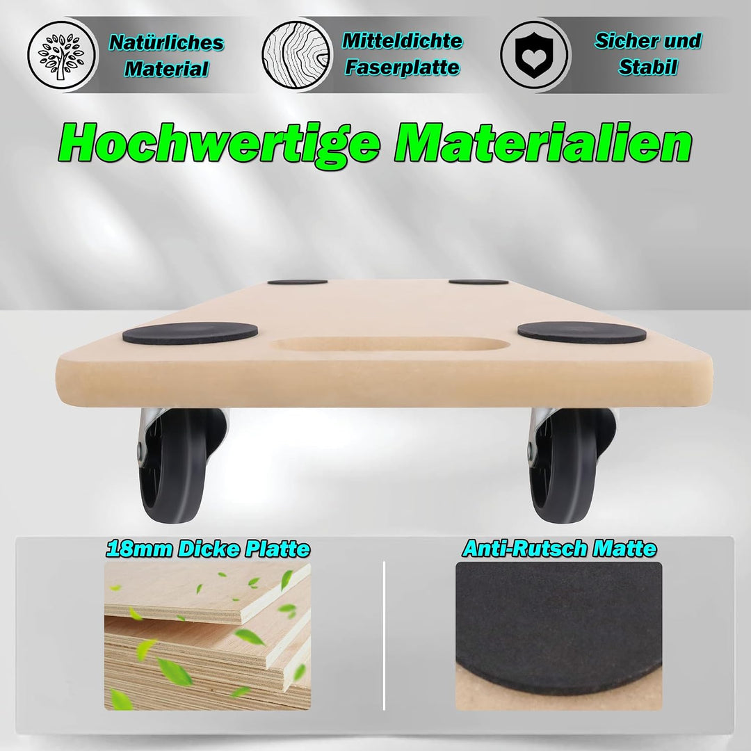 VA-Cerulean Rollbrett 2 Stück Transportroller Möbelroller mit Gummipads Rollbretter max. 200 kg Trag