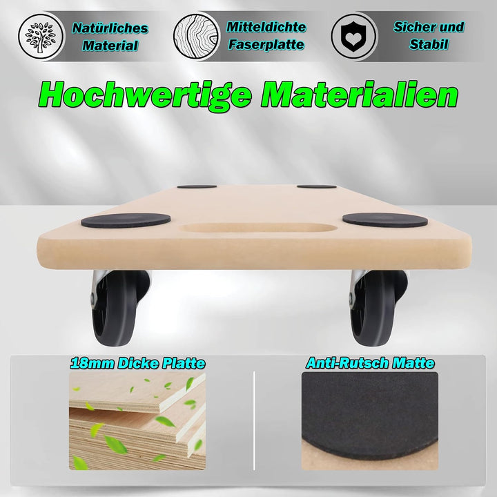 VA-Cerulean Rollbrett 2 Stück Transportroller Möbelroller mit Gummipads Rollbretter max. 200 kg Trag