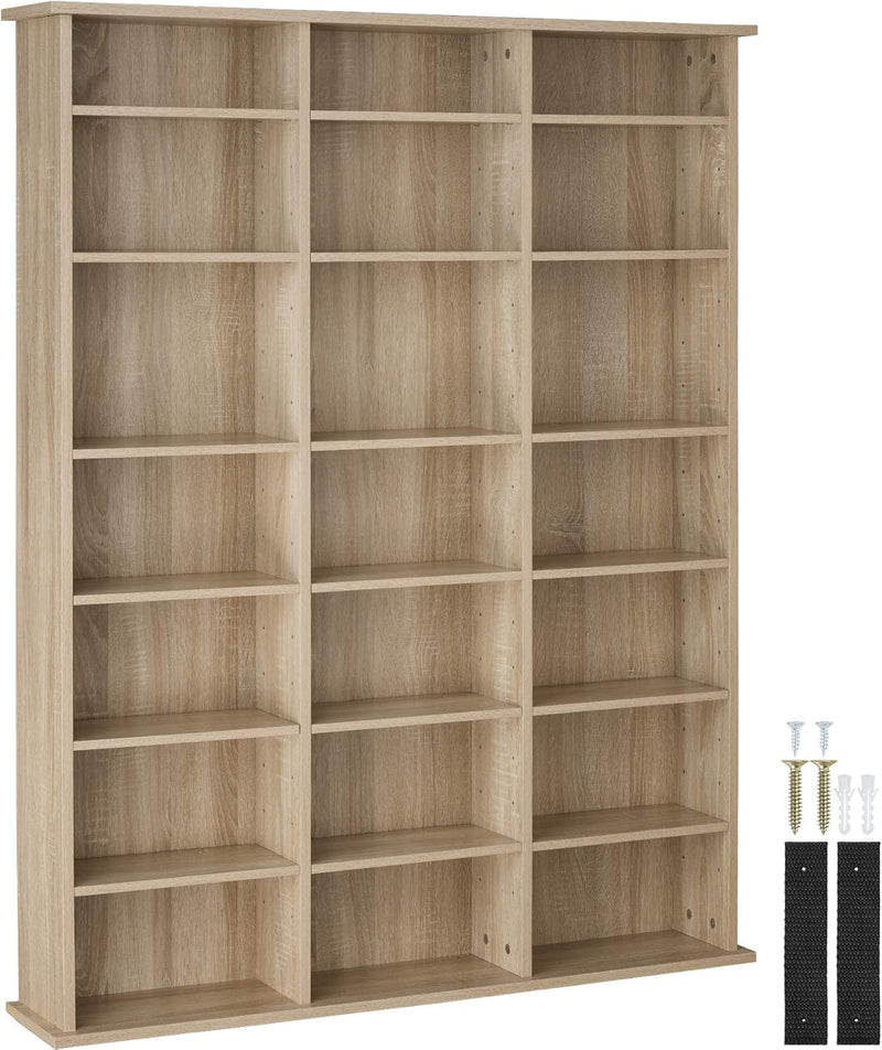 tectake® CD Regal, DVD Regal, Medienregal CD Ständer, Raumteiler Schrank mit Kippschutz, 18 einstell