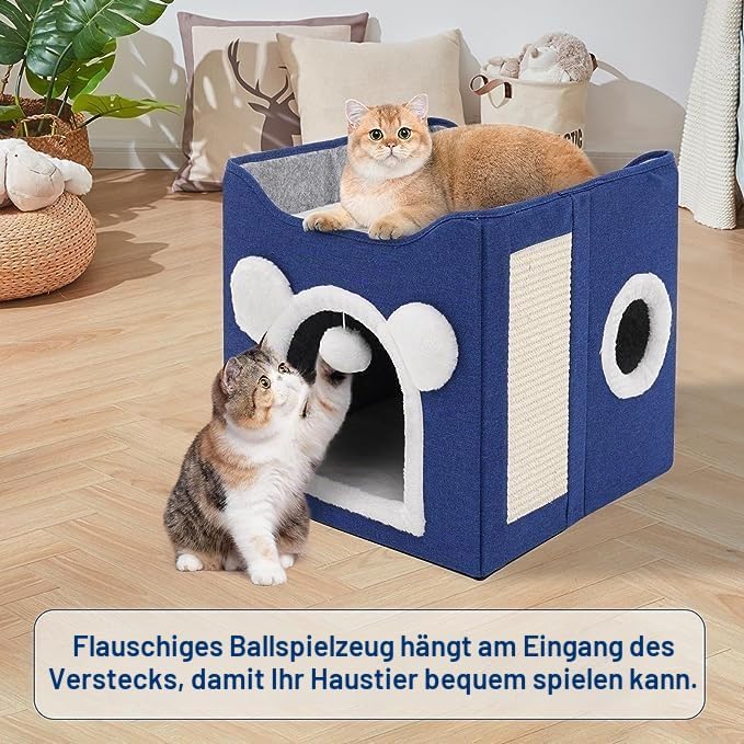 Faltbares Katzenhaus Grosser Katzenhaus Höhle für Katzen und kleine Hunde mit Kratzbrett und Flausch