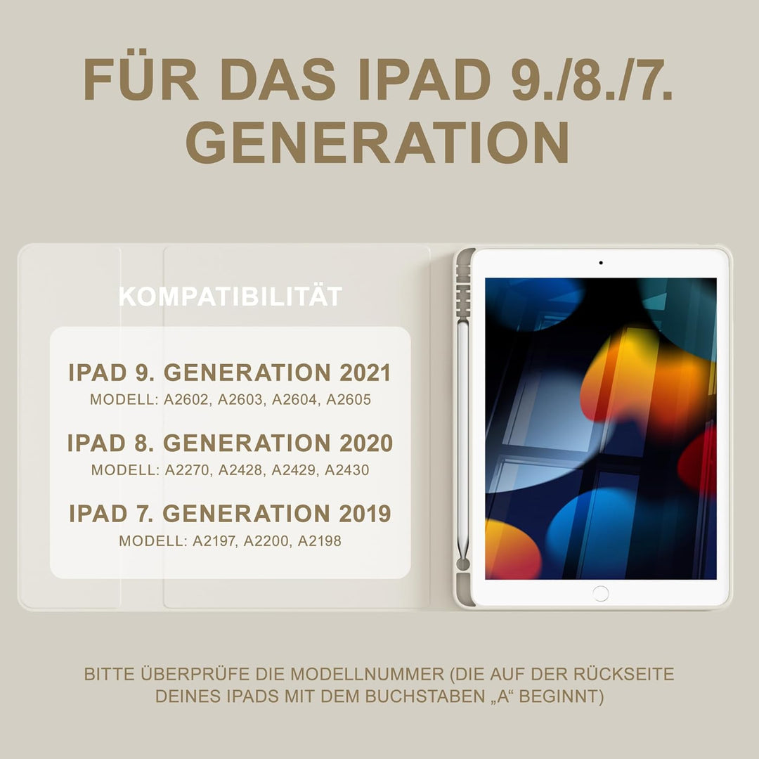 Tastatur Hülle für iPad 10.2 Zoll (9/8/ 7 Generation - 2021/2020/2019), Schutzhülle mit TPU Rückscha