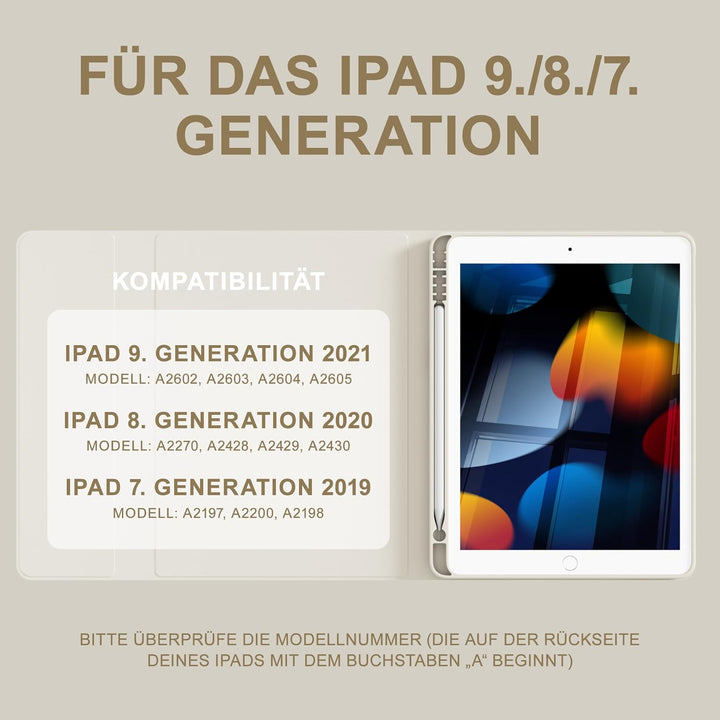 Tastatur Hülle für iPad 10.2 Zoll (9/8/ 7 Generation - 2021/2020/2019), Schutzhülle mit TPU Rückscha