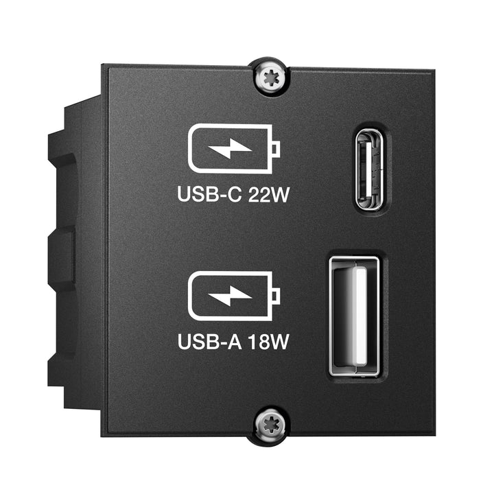 Bachmann Keystone Modul USB Doppelcharger 1xUSB-A, 1xUSB-C max. 22W, 917227, schwarz