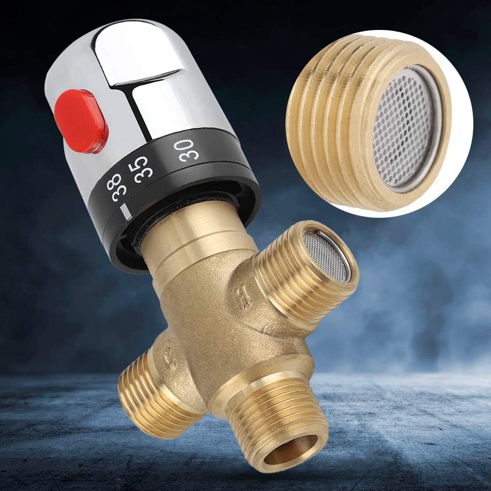Baverta Thermostatisches Mischventil, Messing Thermostatsteuerungs Mischwasser Mischerventil, Dusche