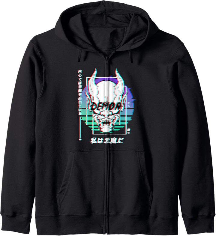 Oni Maske Japanischer Dämon Sad Edgy Vaporwave Aesthetic Kapuzenjacke