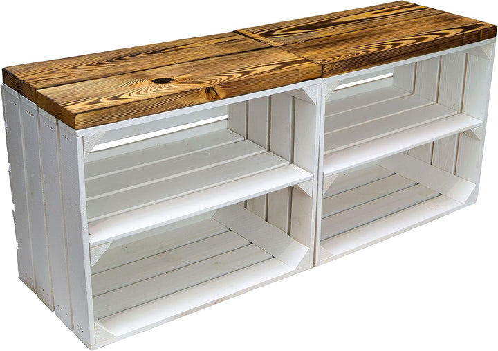 Kistenkolli Altes Land 2er Set Obstkiste aus Holz &amp; Holzplanken Schuhschrank Hocker Sitzbank Weinabl