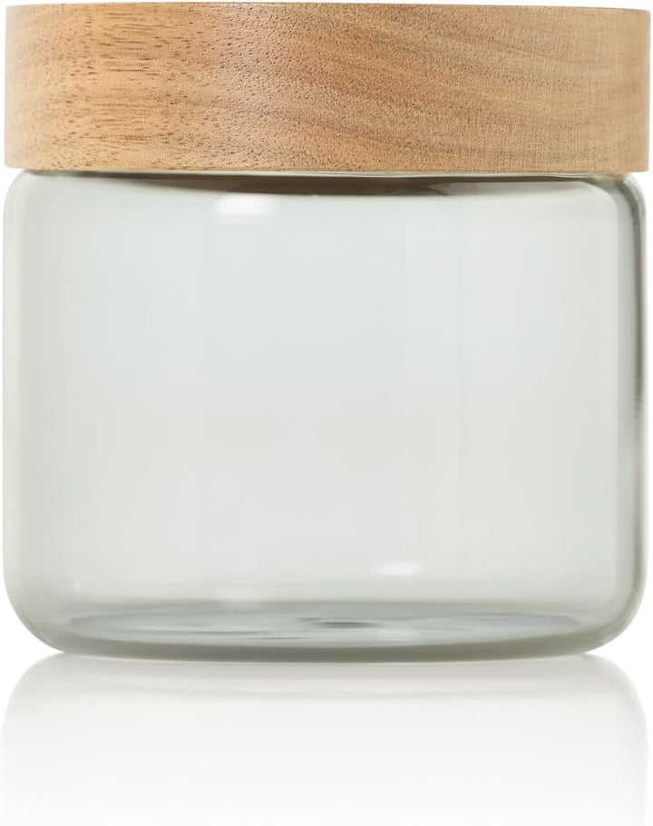 AdHoc PureJar Vorratsdose Glas mit Holzdeckel – Borosilikatglas, luftdichter SoftSeal Verschluss, Ak
