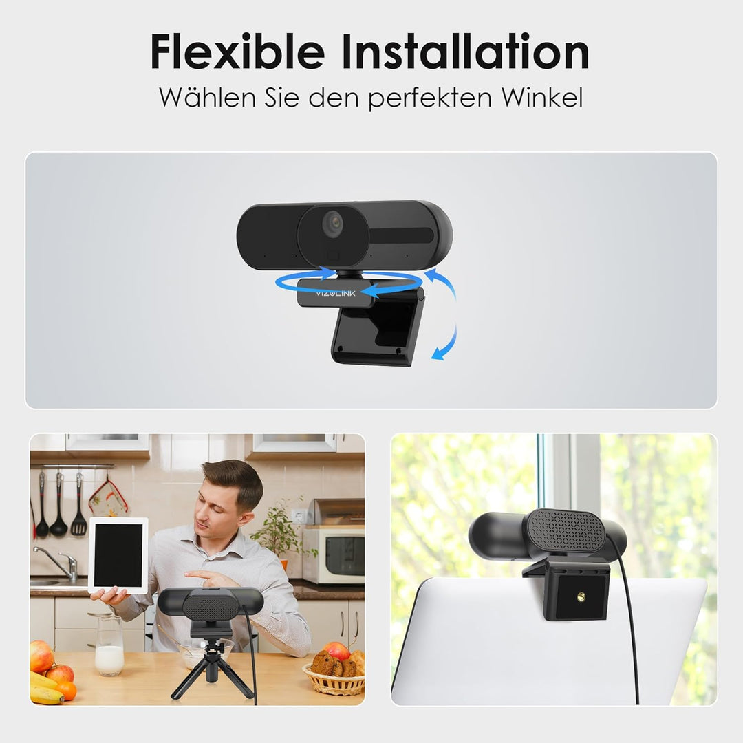 V21 Webcam 4K, Ultra HD Webcam mit Mikrofon, Lautsprecher, Fernbedienung, Zoom, 112°Sichtfeld, Autof