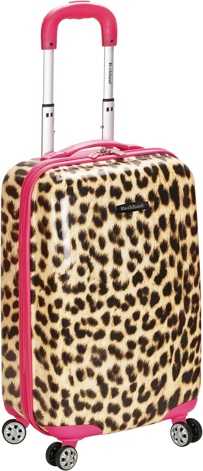 Rockland Safari Hartschalen-Trolley, pink Leopard, Carry-On 20-Inch, Safari Hardside Spinner Wheel G