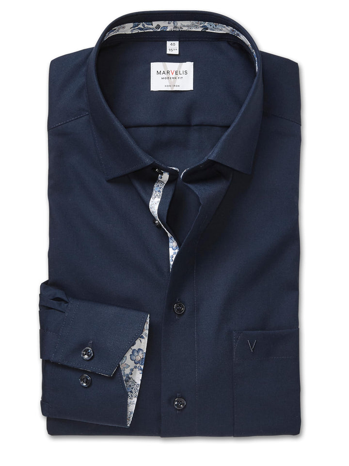 Marvelis Herren Businesshemd Langarm 720184,Einfarbig,Modern Fit,New Kent 41 Marine 18, 41 Marine 18