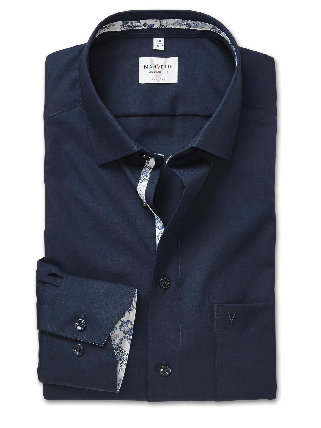 Marvelis Herren Businesshemd Langarm 720184,Einfarbig,Modern Fit,New Kent 40 Marine 18, 40 Marine 18