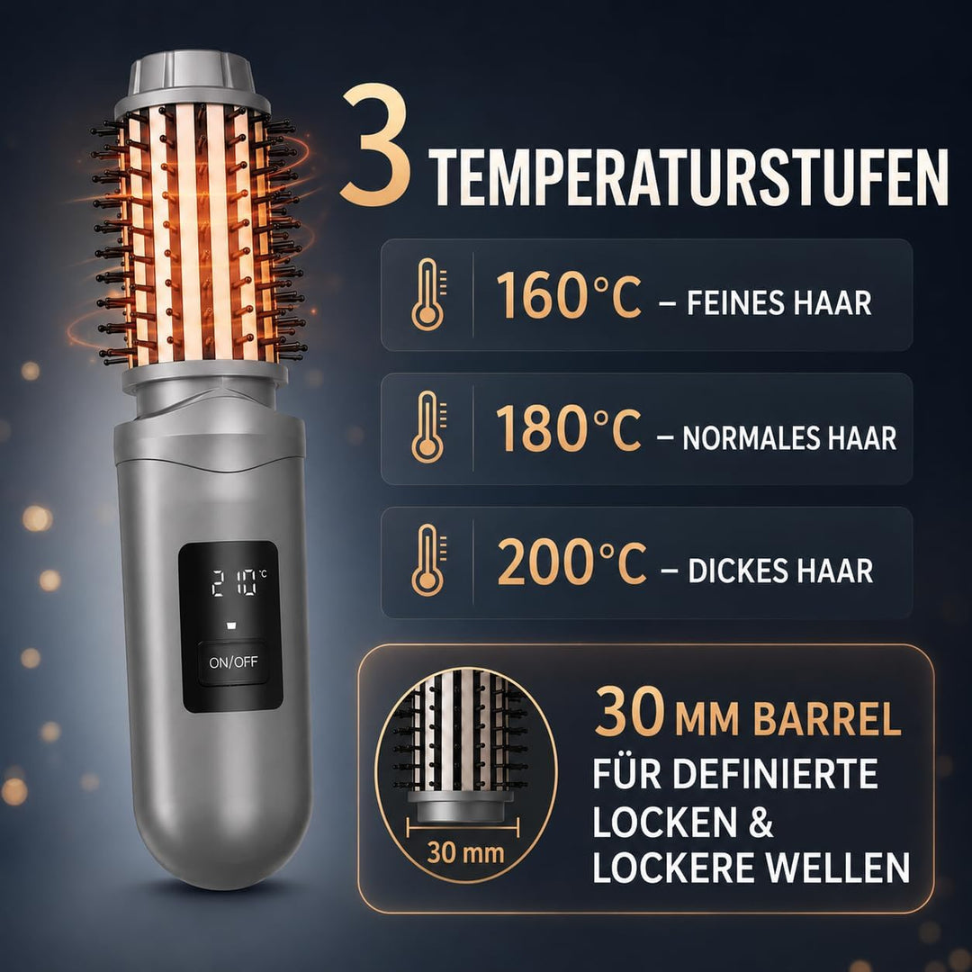 Thermobürste, Wiederaufladbar Lonische Lockenbürste für definierte Locken & Wellen, 3 Temperaturstuf
