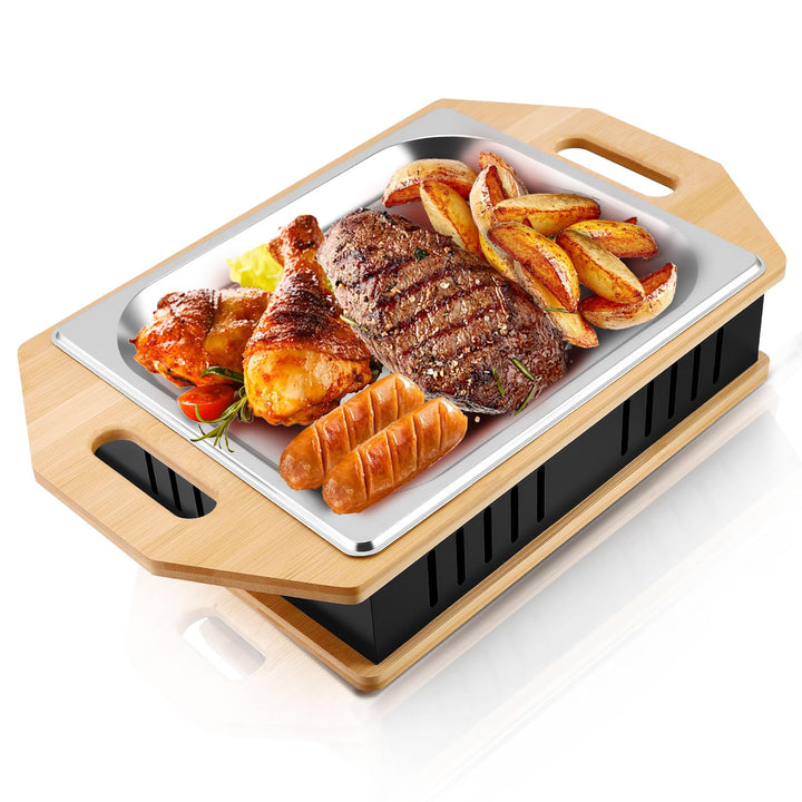 BBQ Warmhalteplatte Teelicht, Fleischwarmhalter FüR Grillen, BBQ Servierplatte mit Edelstahlauflage