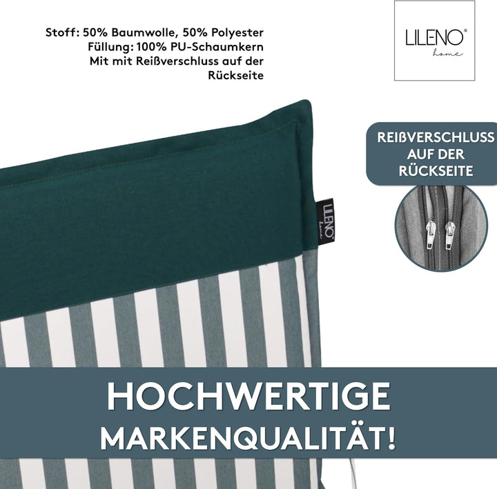 LILENO HOME Gartenstuhl Auflagen als [2er Set - Hochlehner] in Streifen Dunkelgrün - Uni Dunkelgrün