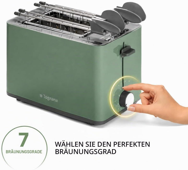 Tognana Iridea Wireless Toaster mit Doppelstecker und Krümelsammler, Salbeigrün