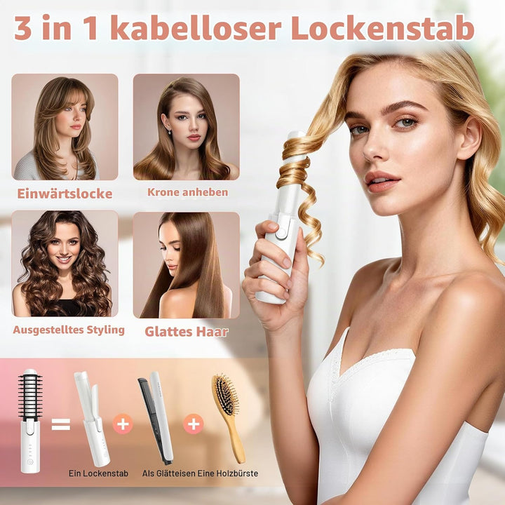 Schnurloser Lockenstab 32mm, Curling Iron mit 4 Temperaturen Tragbare Reise, 7000 mAh USB-aufladbare