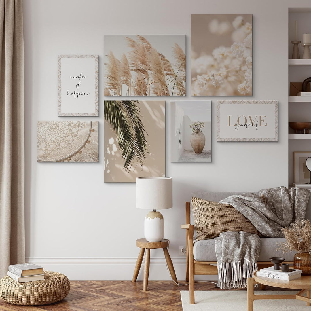Muralo - Wandbilder Set - Leinwand Bilder Set Aufhängefertig in Boho Stil - das Leinwandbilder Set -