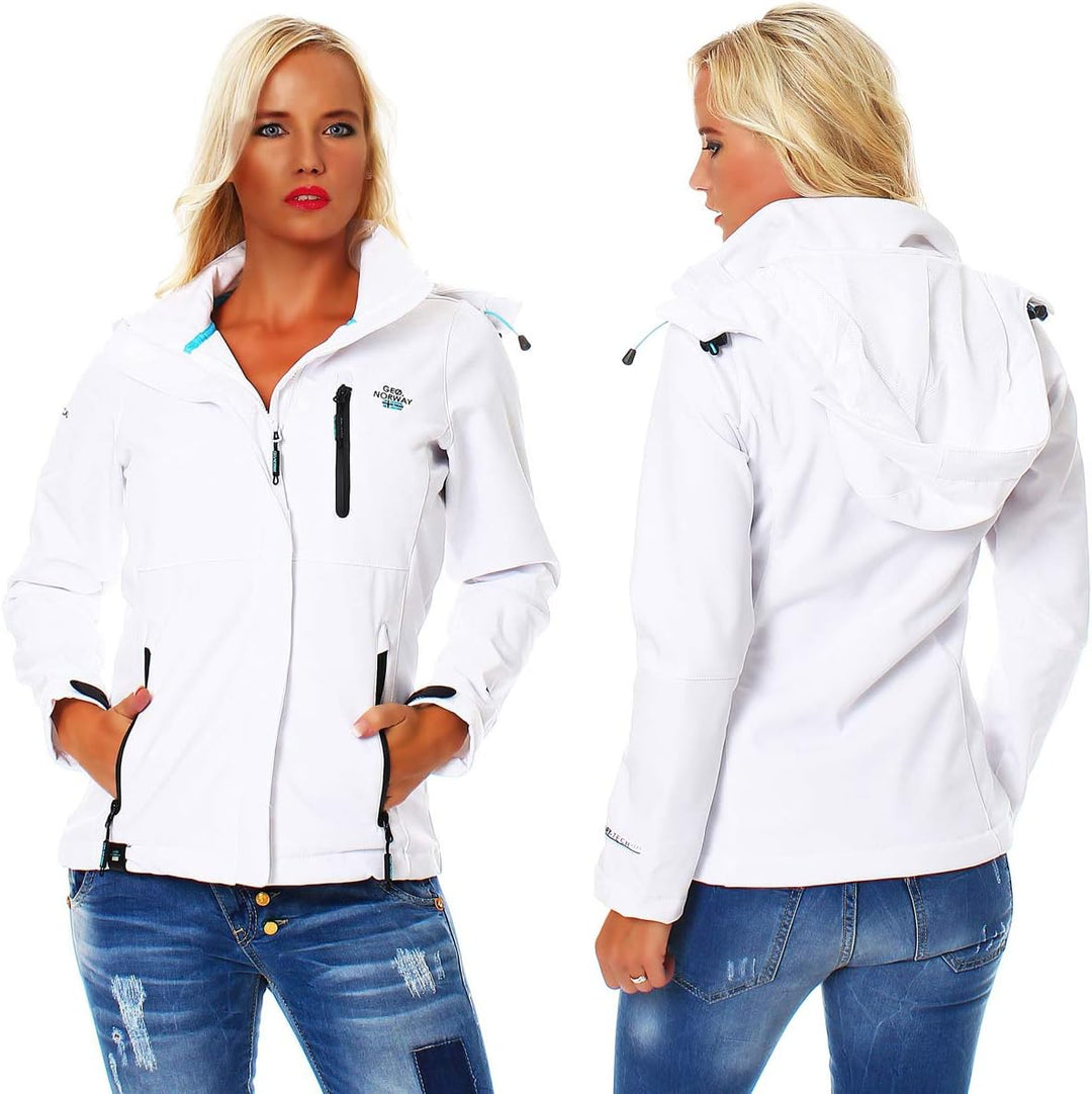 Geographical Norway Damen Softshell Jacke mit Kapuze Outdoor XS Weiss, XS Weiss