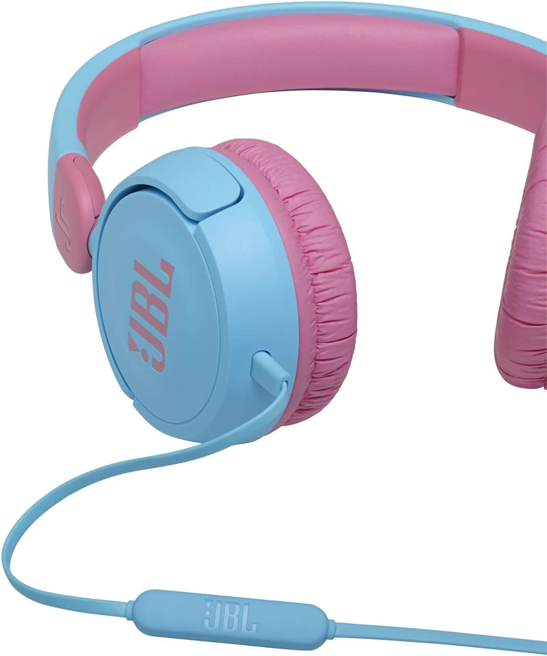 JBL Jr310 On-Ear Kinder-Kopfhörer in Hellblau-Rosa – Kabelgebundene Ohrhörer mit Headset und Fernbed