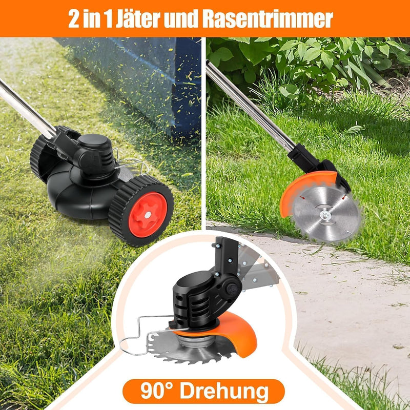 Rasentrimmer Mit Akku 21V Leichter Freischneider 33~47in Rasentrimmer Teleskop-stiel,2pcs 4.0Ah Akku