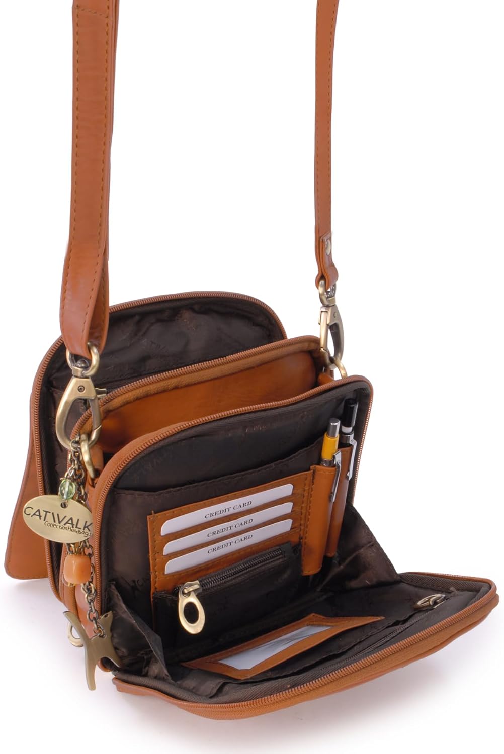 Catwalk Collection Handbags - Leder - Organizer/Umhängetasche/Schultertasche - TEAGAN Hellbraun, Hel