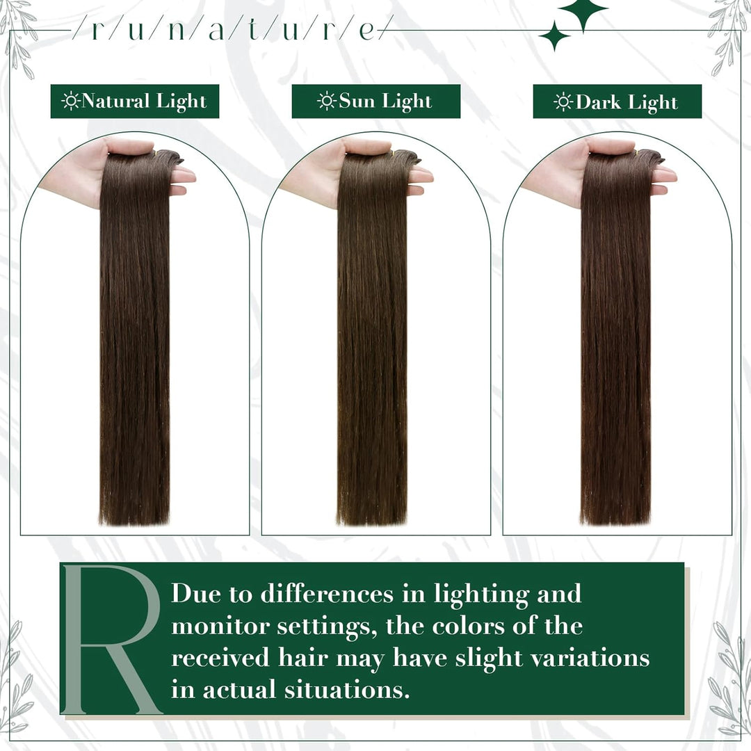 RUNATURE Echthaar Extensions Clip Braun Haarverlängerung 25cm Gerade Clip in Extensions Echthaar Dun