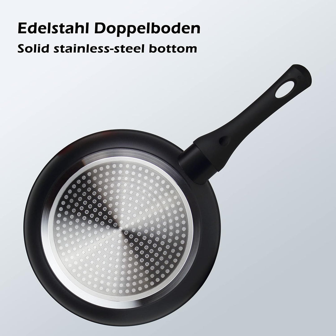 Linnuo Topfset Topf Pfannenset 7tlg - 3 Töpfe mit Glasdeckel & 1 Pfanne - Alu Kochtopf Set Marmor Ke