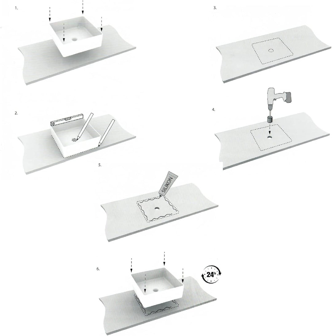 VBChome Waschbecken 47,5 x 37,5 cm Rechteck Keramik Weiss Oval Waschtisch Handwaschbecken Aufsatzwas