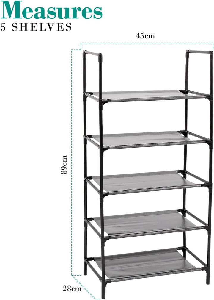 edihome, Schuhregal, 5 Ebenen, (28 x 45 x 89 cm), Schuhschrank Schmal, Schmale und hohe Schuhregale