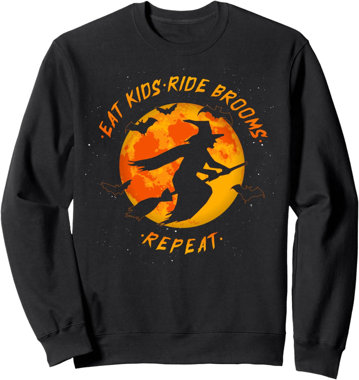 Halloween Hexe auf Mond, Hexe reitend Besen Sweatshirt