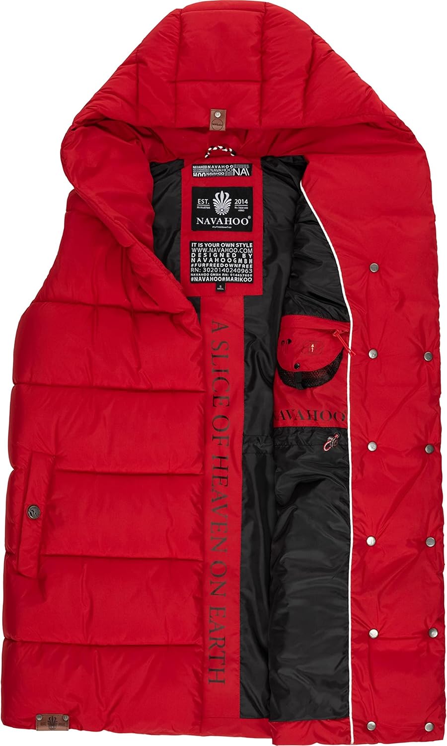 Navahoo warme Damen Winter Steppweste lang mit Kapuze Madilynaa XS-XXL XS Rot, XS Rot