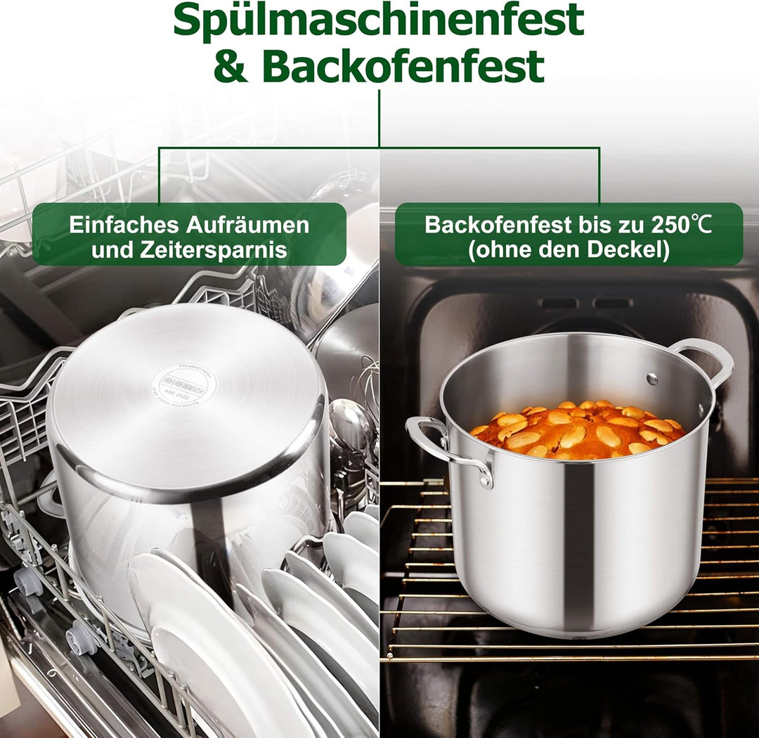 Homikit Kochtopf 9,4L, Gross Suppentopf Topf Induktion aus 3-Lagen Edelstahl für alle Herdearten, Ed
