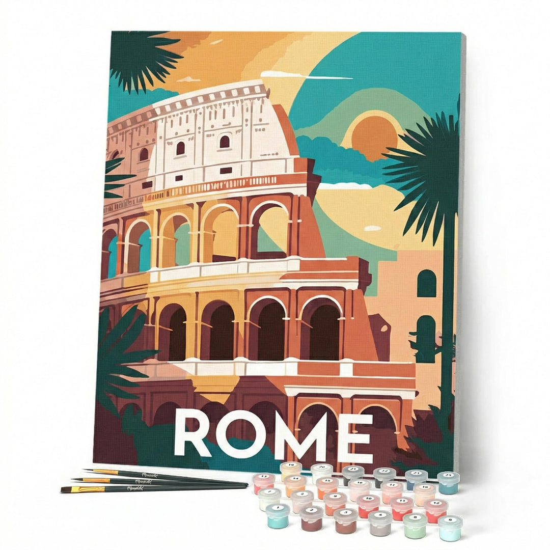 Figured'Art Malen Nach Zahlen Erwachsene Mit Rahmen Reiseplakat Rom - Paint by Numbers Basteln DIY B