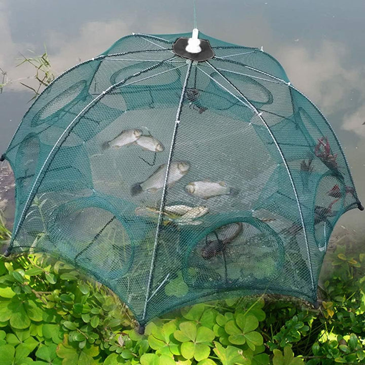 Fischernetz, tragbares Fischreusennetz, 8-Loch-Fischreusen, Fischnetz, faltbares Nylon-Fischernetz z